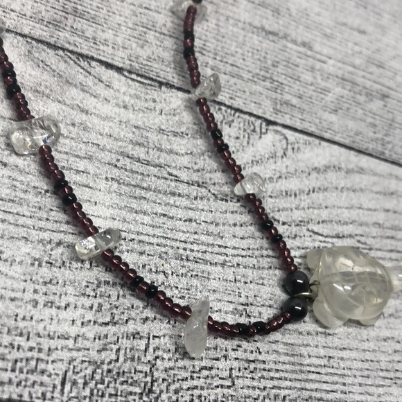 Vintage artisan handmade quartz turtle necklace boho - Picture 5 of 6